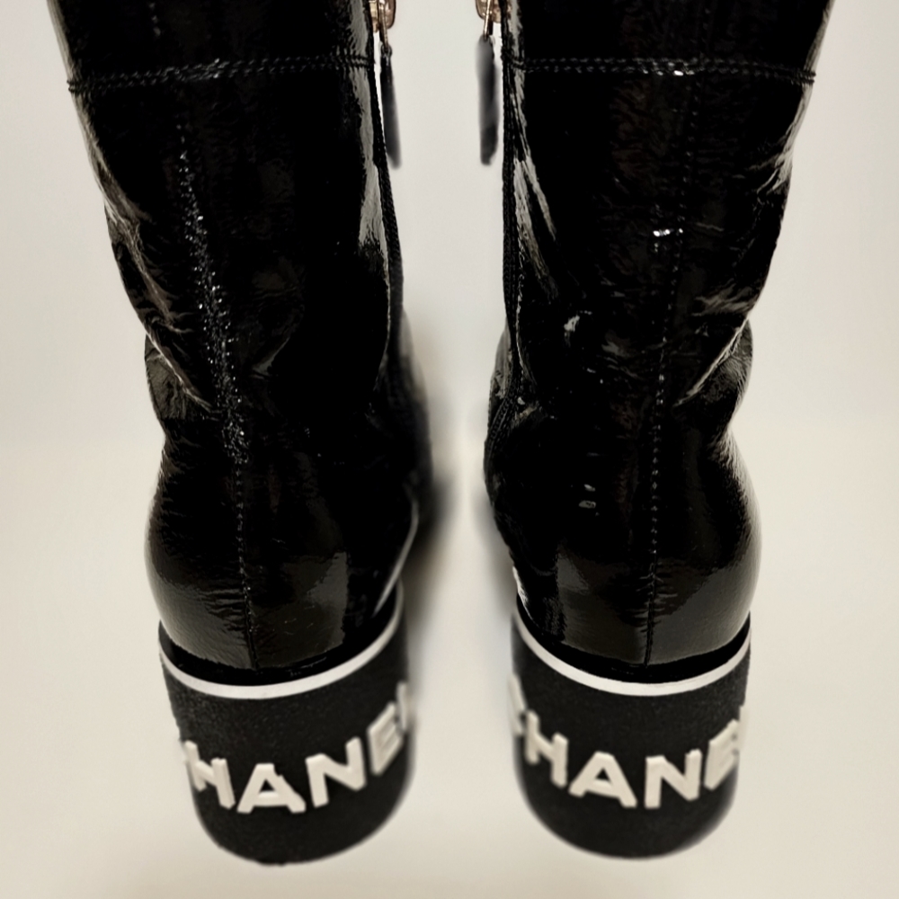 CHANEL Patent Leather Combat Boots